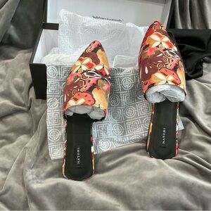 Natori Women's Floral Mules - Red, Black, and Gold